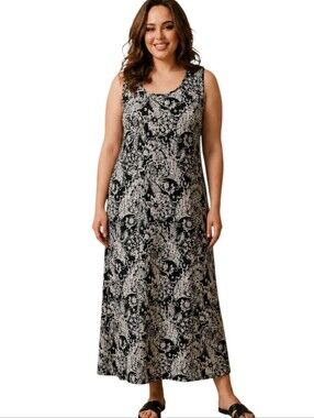 madison leigh Black and White Floral Paisley Maxi Dress Women Size 20